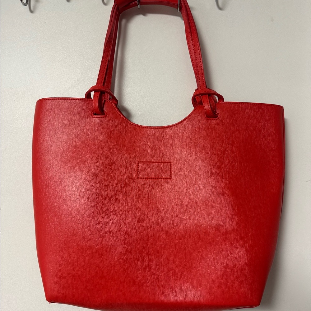 Neiman Marcus Bright Red Open-Top Tote with Double Straps and make up pouch!! - Picture 3 of 13